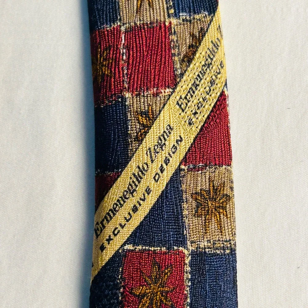 Ermenegildo Zegna Tie Men Red Blue Gold Star Patchwork Silk Exclusive Design